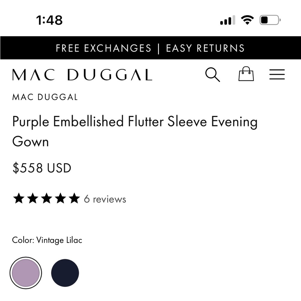 Mac Duggal Purple Flutter Sleeve V-Neck Gown - Picture 3 of 14